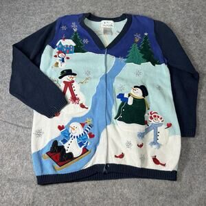 Vintage Quacker Factory Sweater Womens Medium Ugly Christmas Cardigan Snowman